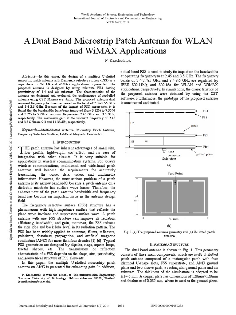 A Dual Band Microstrip Patch Antenna For WLAN and WiMAX Applications ...