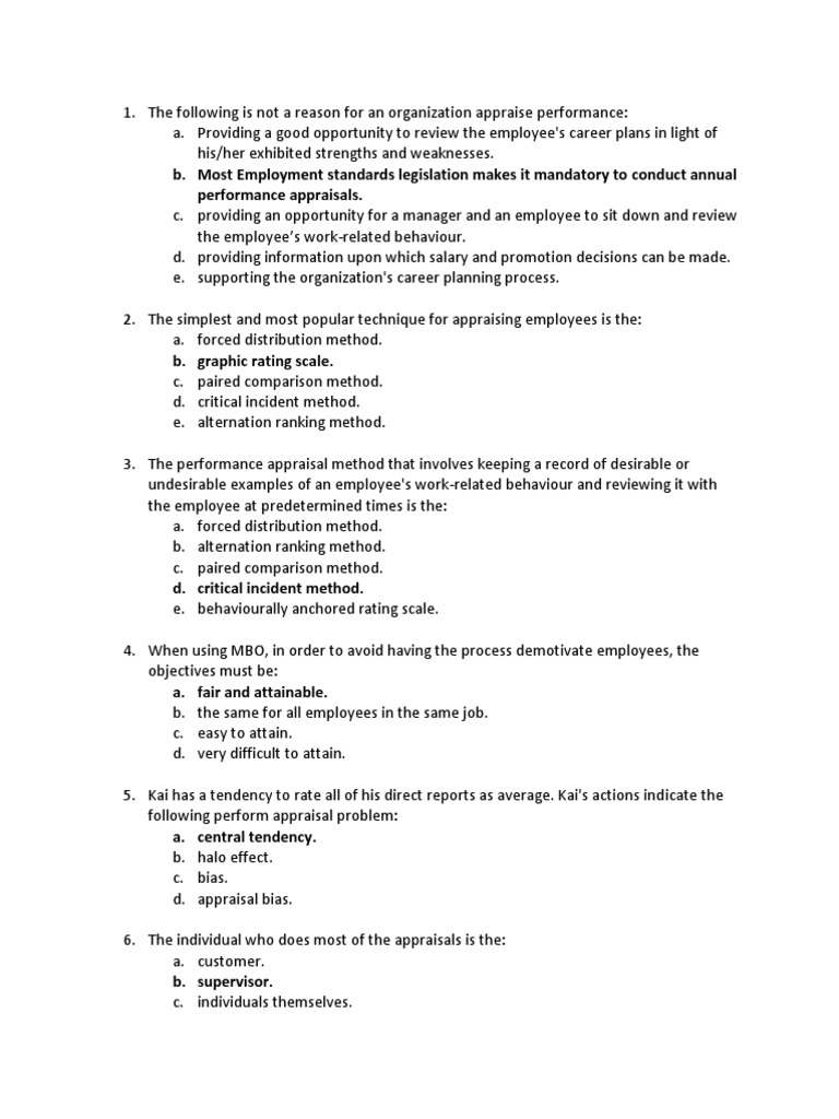 Final Practice Questions Performance Appraisal Labor