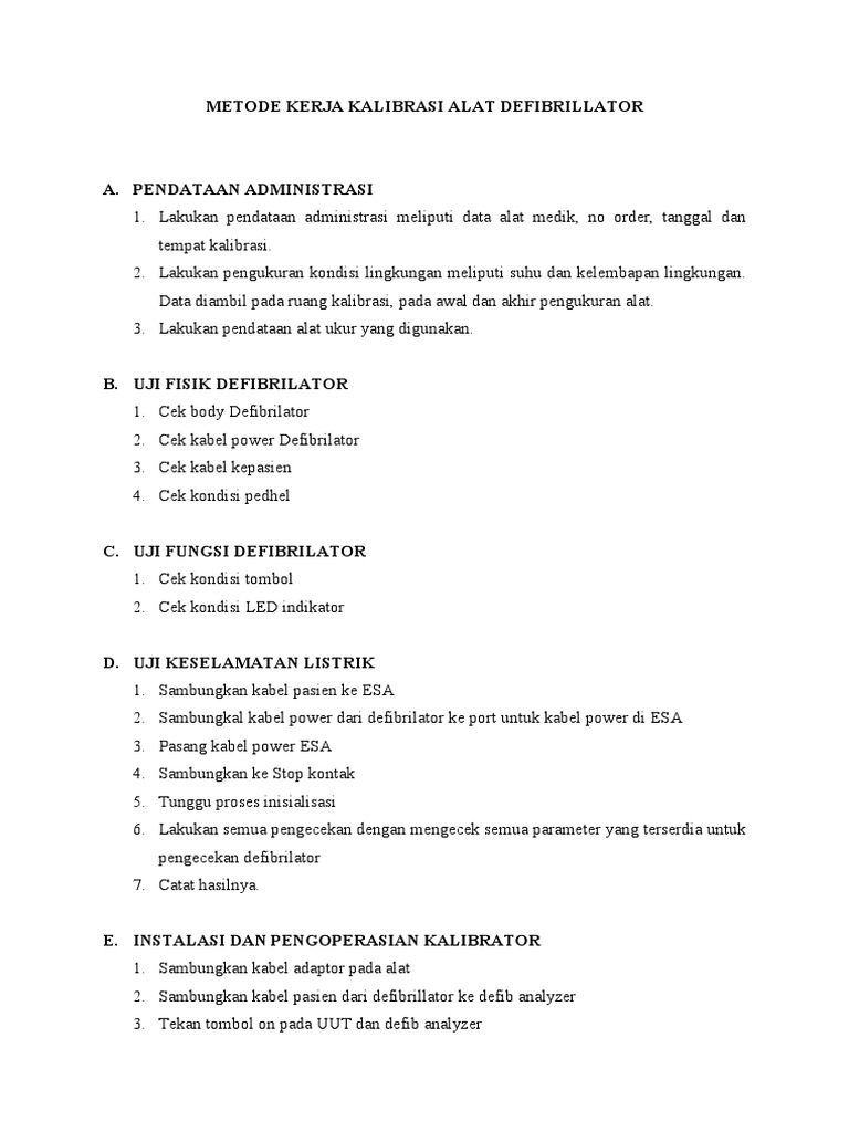 Metode Dan Lembar Kerja Kalibrasi Defibrillator PDF