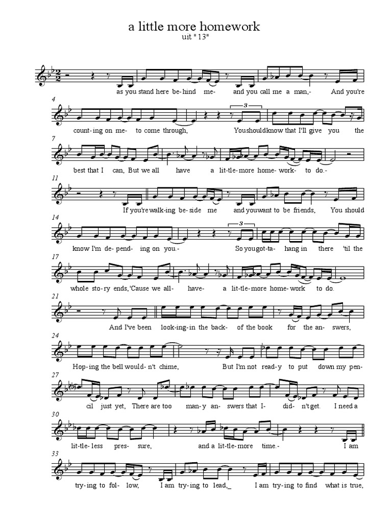 A Little More Homework Leadsheet Pdf Nature