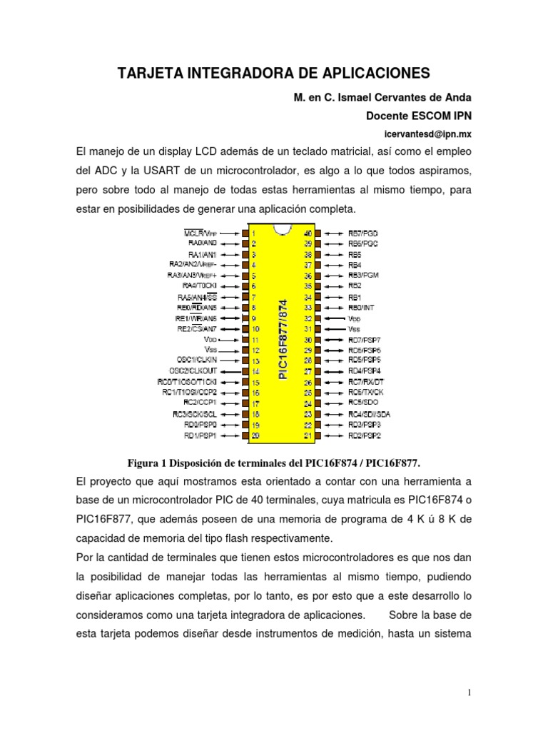 Tarjeta Integradora con PIC16F874 | PDF | Microcontrolador | Pantalla ...