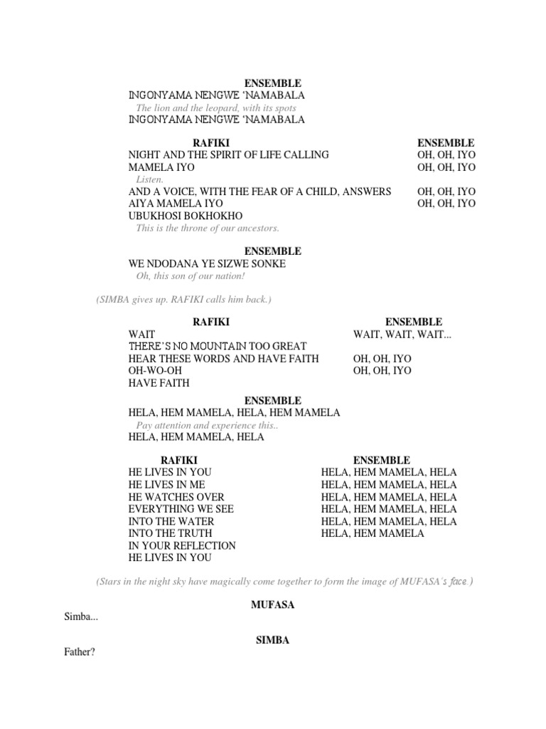 He Lives in You Lyrics PDF