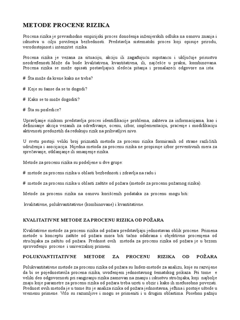 Documents - Tips - Metode Za Procenu Rizika Od Pozara | PDF