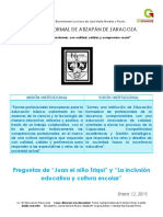 Preguntas de "Juan El Niño Triqui" y "La Inclusión Educativa y Cultura Escolar" 12.01.15
