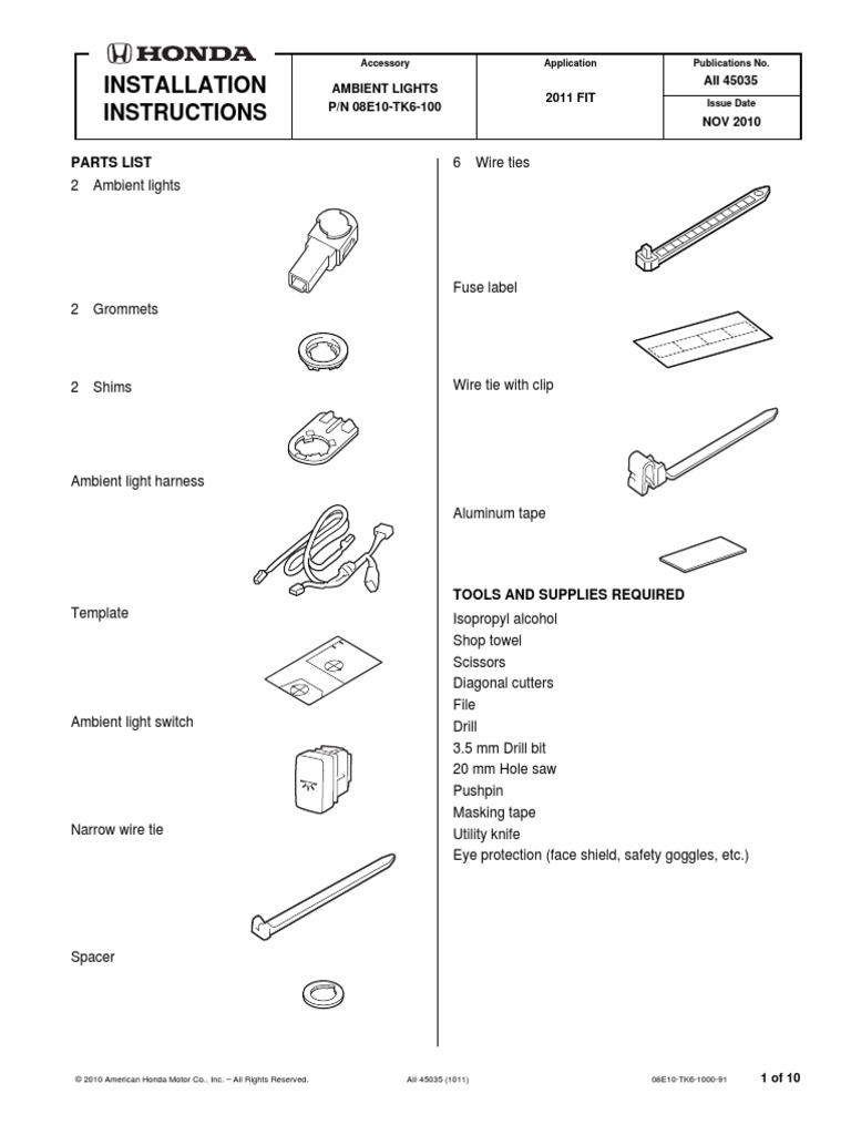 2011 Honda Fit GE - Ambient Light Installation | PDF | Electrical ...