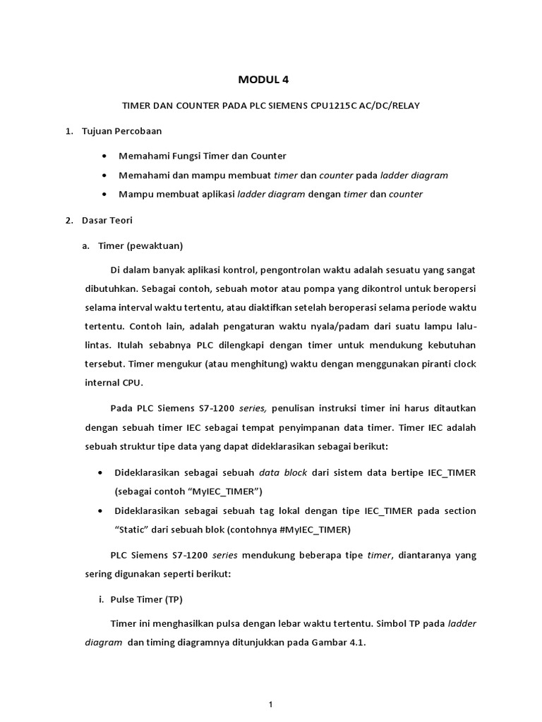 Modul 4 - PLC Timer Counter PDF | PDF