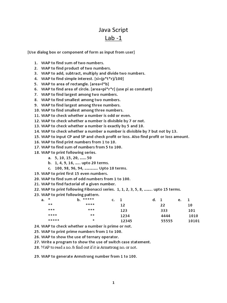 Lab Sheet JavaScript | PDF | Computer Programming | Areas Of Computer ...