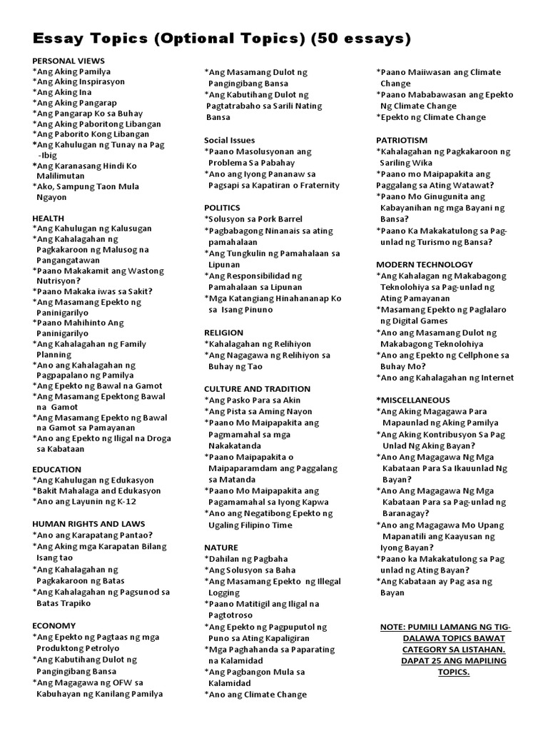 Essay Topics | PDF