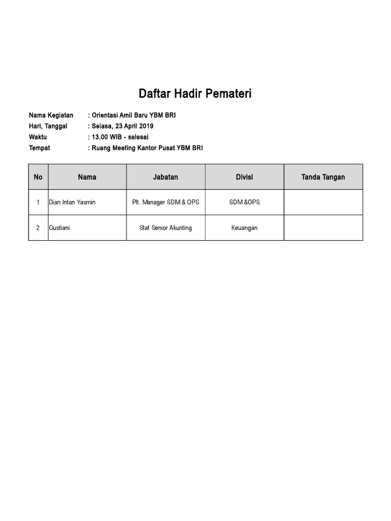 Daftar Hadir | PDF