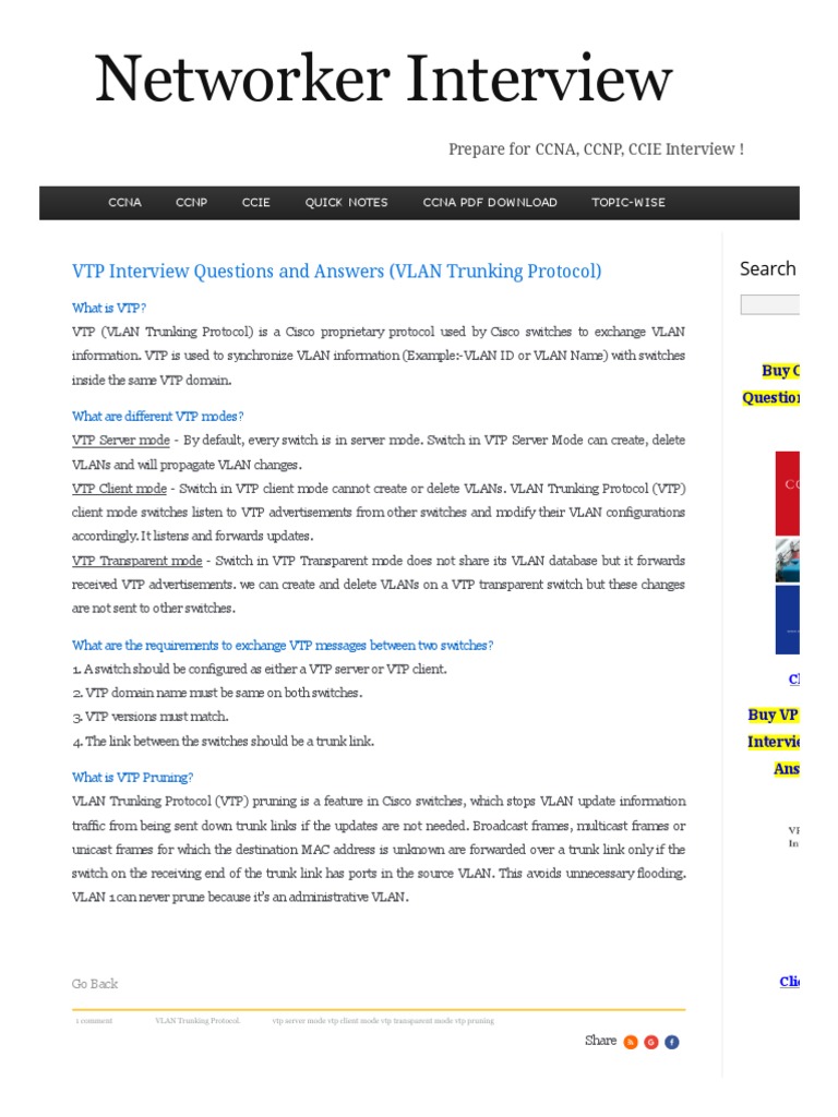 VTP Interview Questions and Answers (VLAN Trunking Protocol
