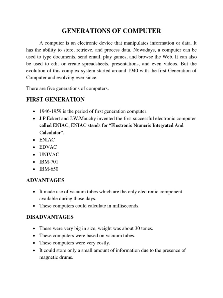 Generations of Computer | PDF | Integrated Circuit | Central Processing ...
