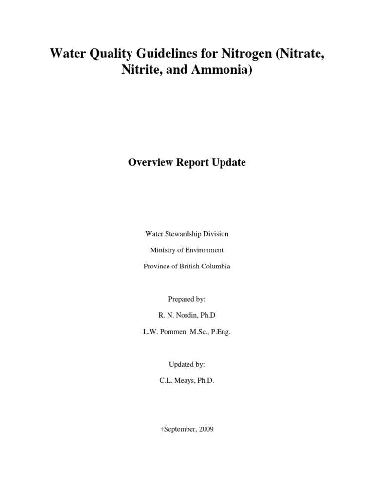 British Columbia Water Quality Guidelines for Nitrogen Compounds An