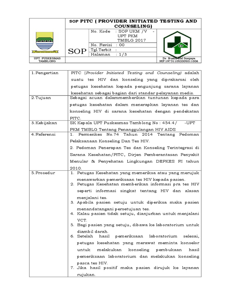 SOP Layanan PITC untuk Tes HIV | PDF