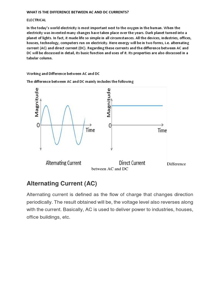 AC vs DC: Key Differences Explained | PDF | Temperature | Thermodynamics