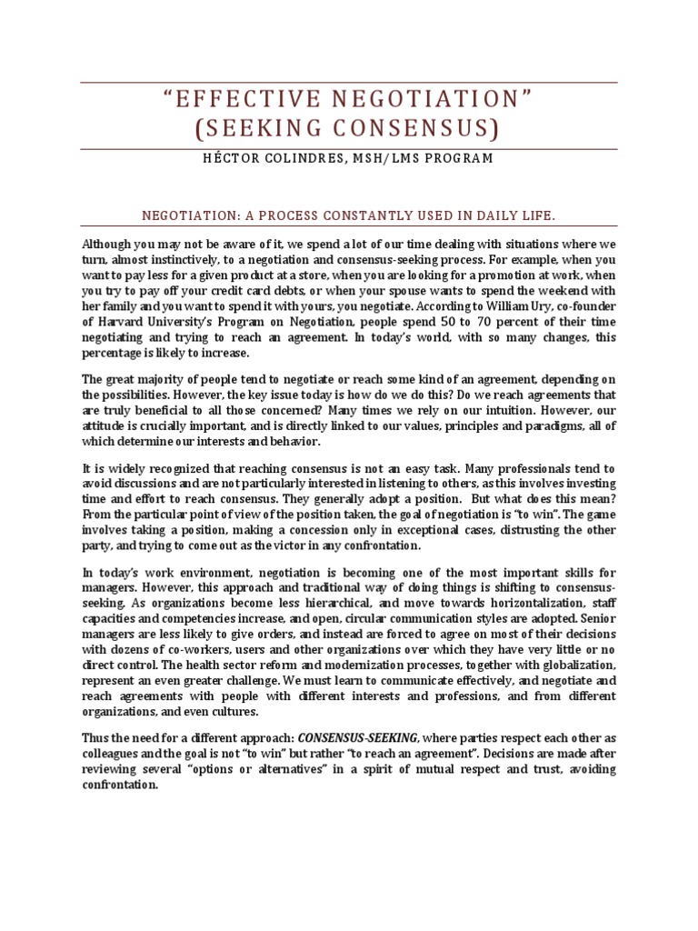 Mastering Consensus in Negotiation | PDF | Consensus Decision Making ...