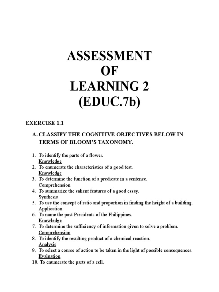 ASSESSMENT OF LEARNING II (EDUC.7b) | Evaluation | Educational Assessment