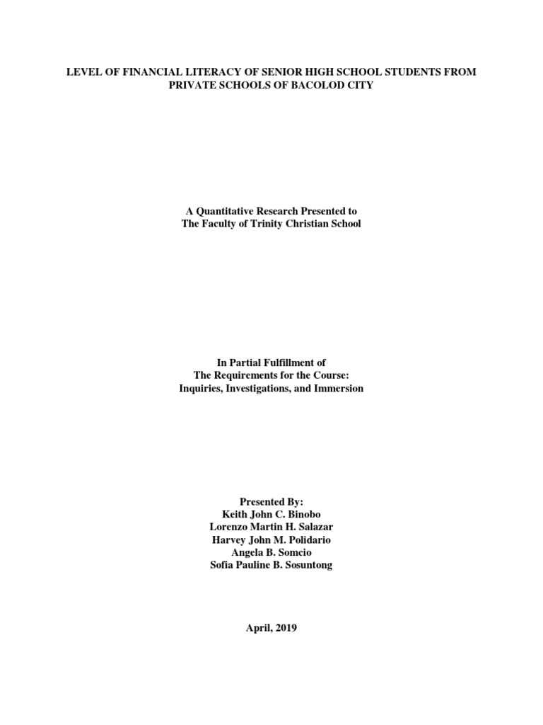Financial Literacy of Senior High School PDF | PDF | Research Design ...