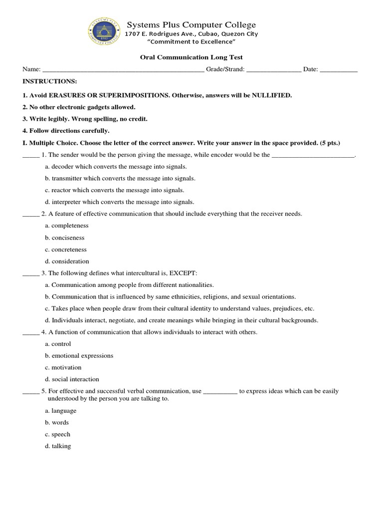 Oral Communication Exam PDF Cross Cultural Communication