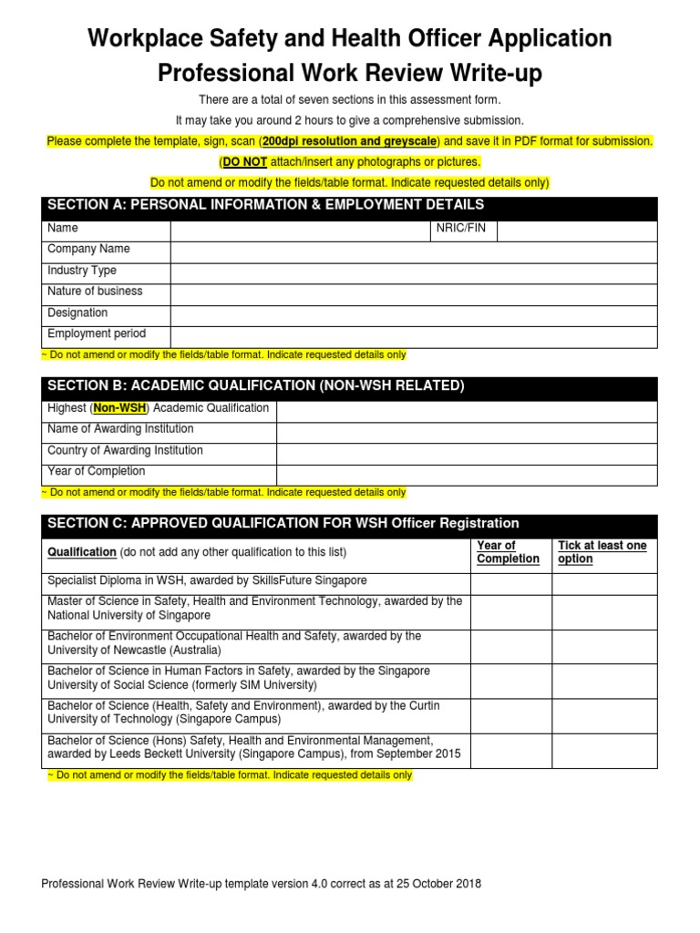 WSH Officer Professional Review Template | PDF | Personal Protective ...
