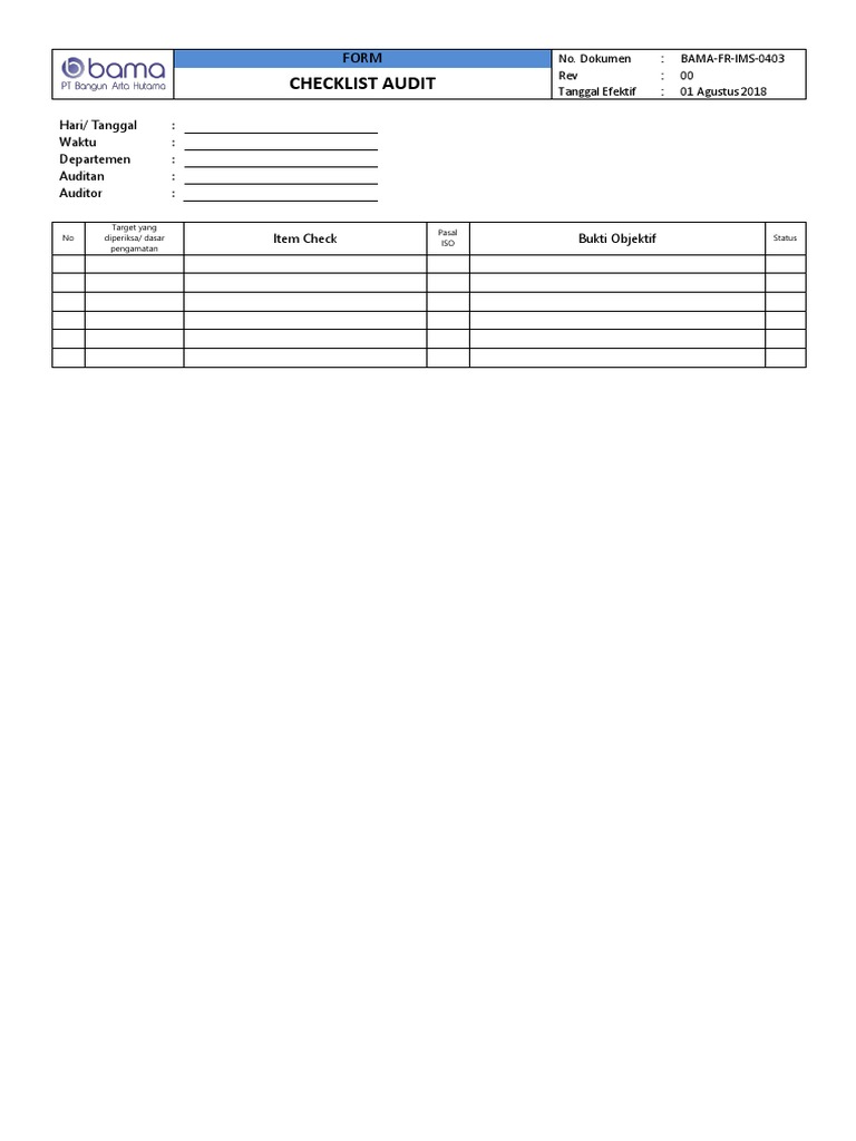 Checklist Audit Engineering ISO | PDF