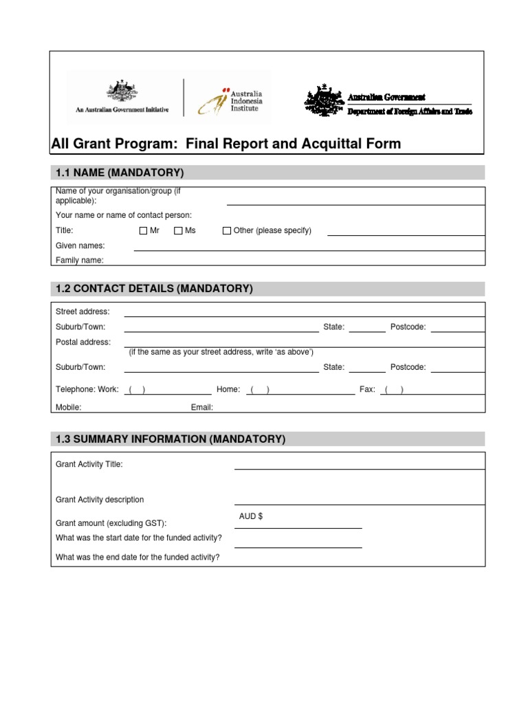 AII Grant Final Report Template | PDF | Address (Geography ...