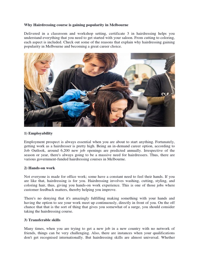 Why Hairdressing Course Is Gaining Popularity in Melbourne PDF