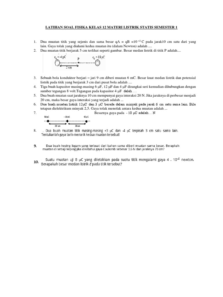 Latihan Soal Fisika Kelas 12 Materi Listrik Statis Semester 1