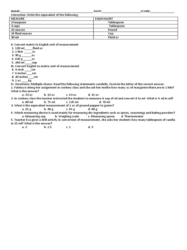 Measurement Conversion Practice Worksheet | PDF