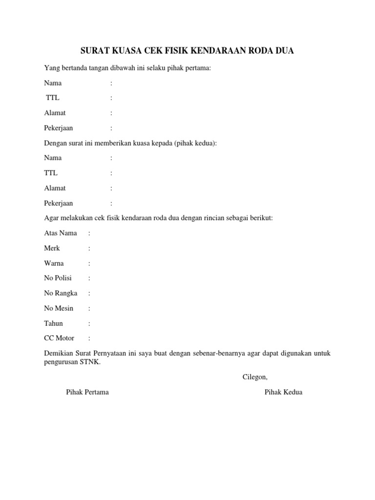 Surat Kuasa untuk Cek Fisik Samsat: Panduan Lengkap untuk Mempermudah Urusan Kendaraan Anda