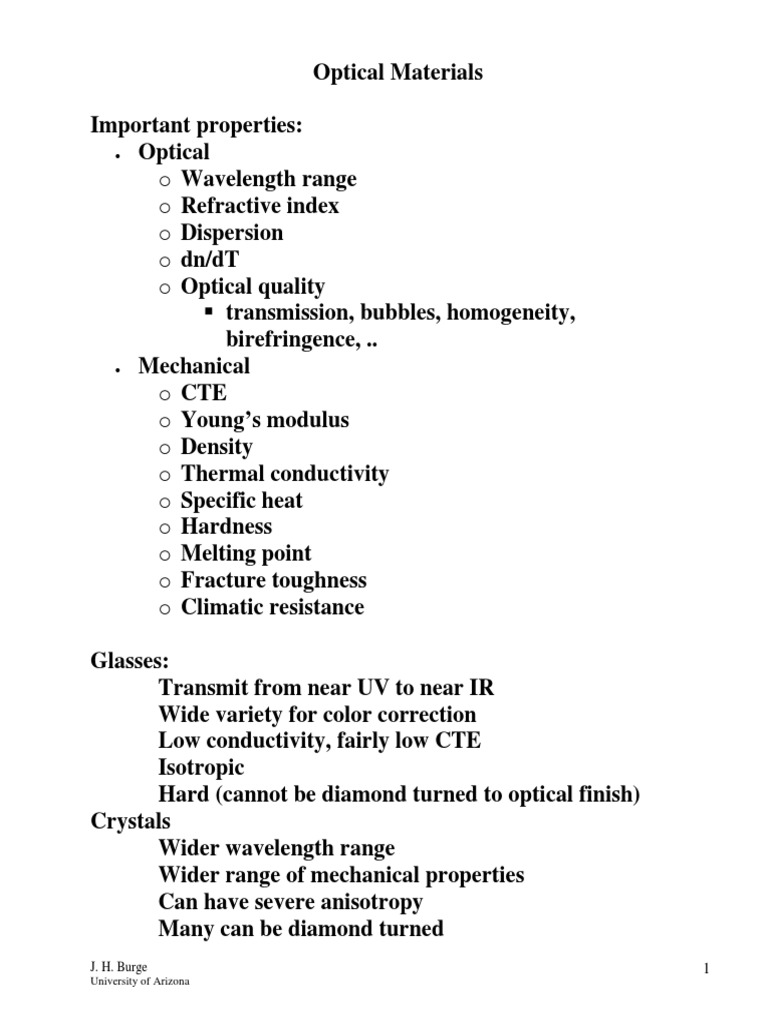 Optical Materials Properties Overview | PDF | Strength Of Materials ...