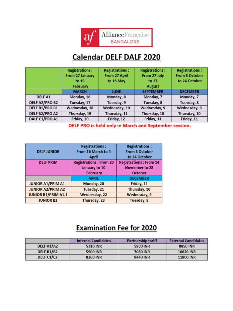 DELF DALF Exam Dates and Fees 2020 | PDF