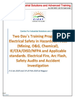 Jan EE 02. Training Program on Arc Flash, Electrcal Safety in Hazardous Areas (Mining, O&G) 3-4 Jan, 19-20 Feb 2020 Nagpur