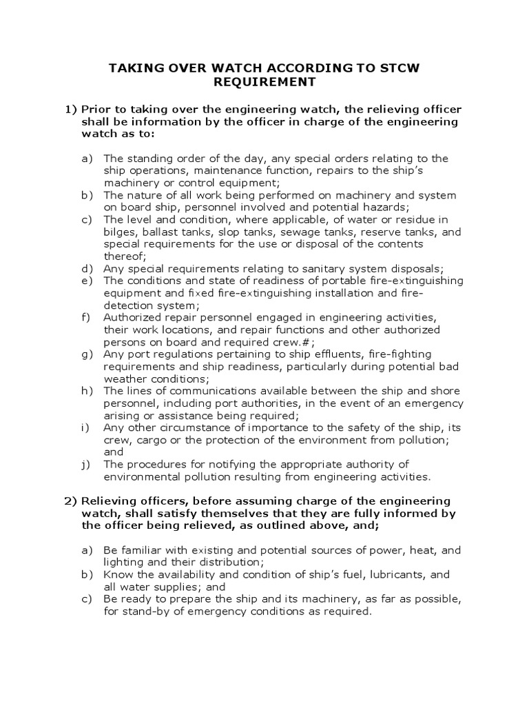 STCW Guidelines for Engineering Watch Transition | PDF | Science ...