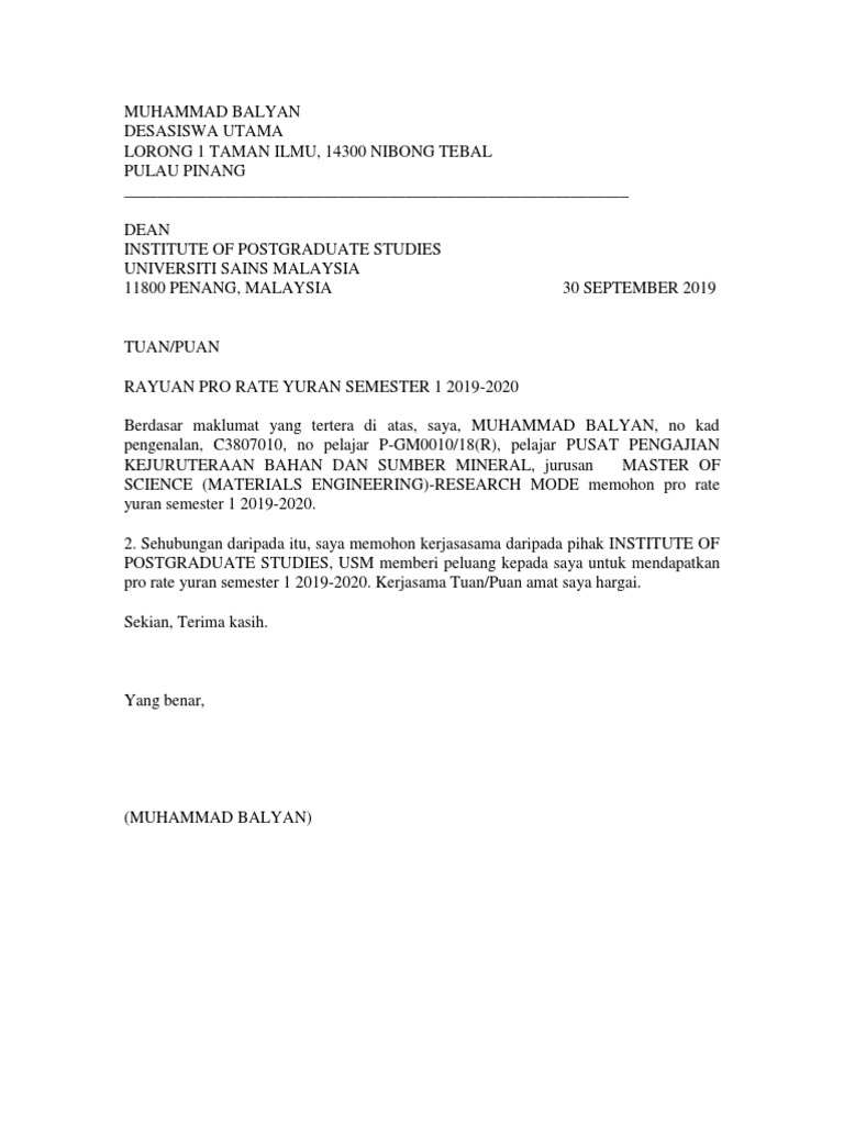 Surat Pro Rate | PDF