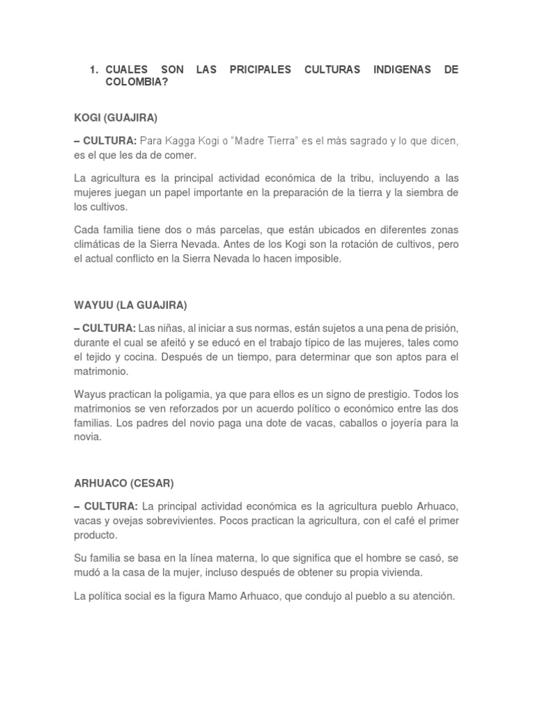 Cuales Son Las Pricipales Culturas Indigenas de Colombia | PDF
