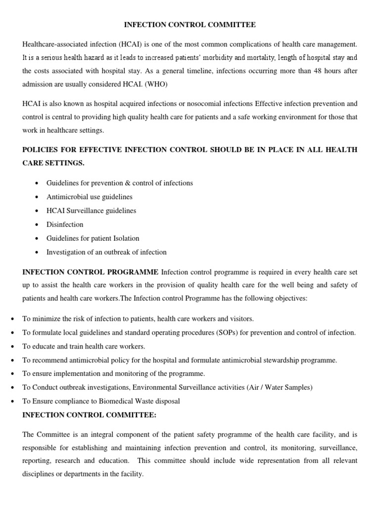 INFECTION CONTROL COMMITTEE Infection Control Medical Microbiology