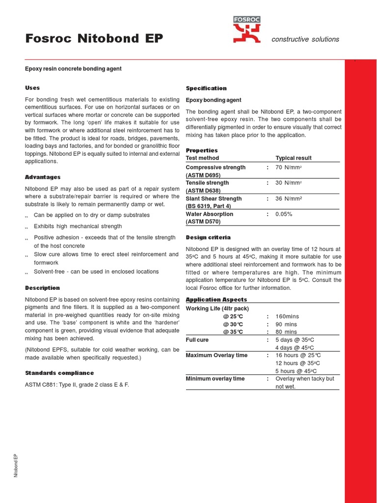 Fosroc Nitobond EP Epoxy bonding agent for concrete PDF Epoxy