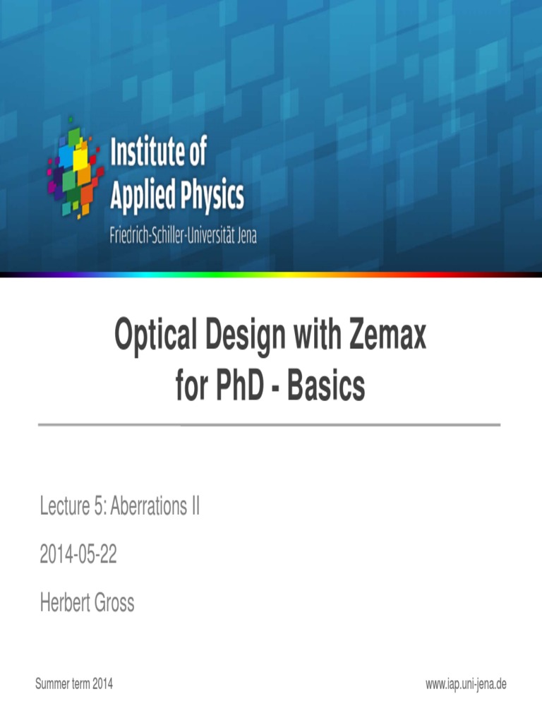 ODZ PHD Optical Design With Zemax PHD Basics 5 Aberrations II PDF