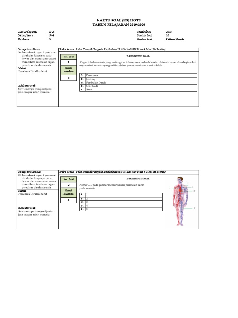Kartu Soal Hots Kelas 5 Tema 4 Subtema 1 Docx