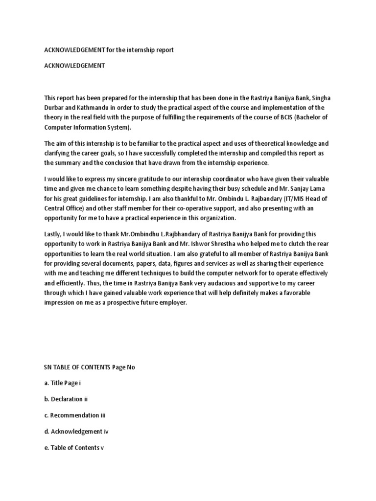 Sample internship report by student picture