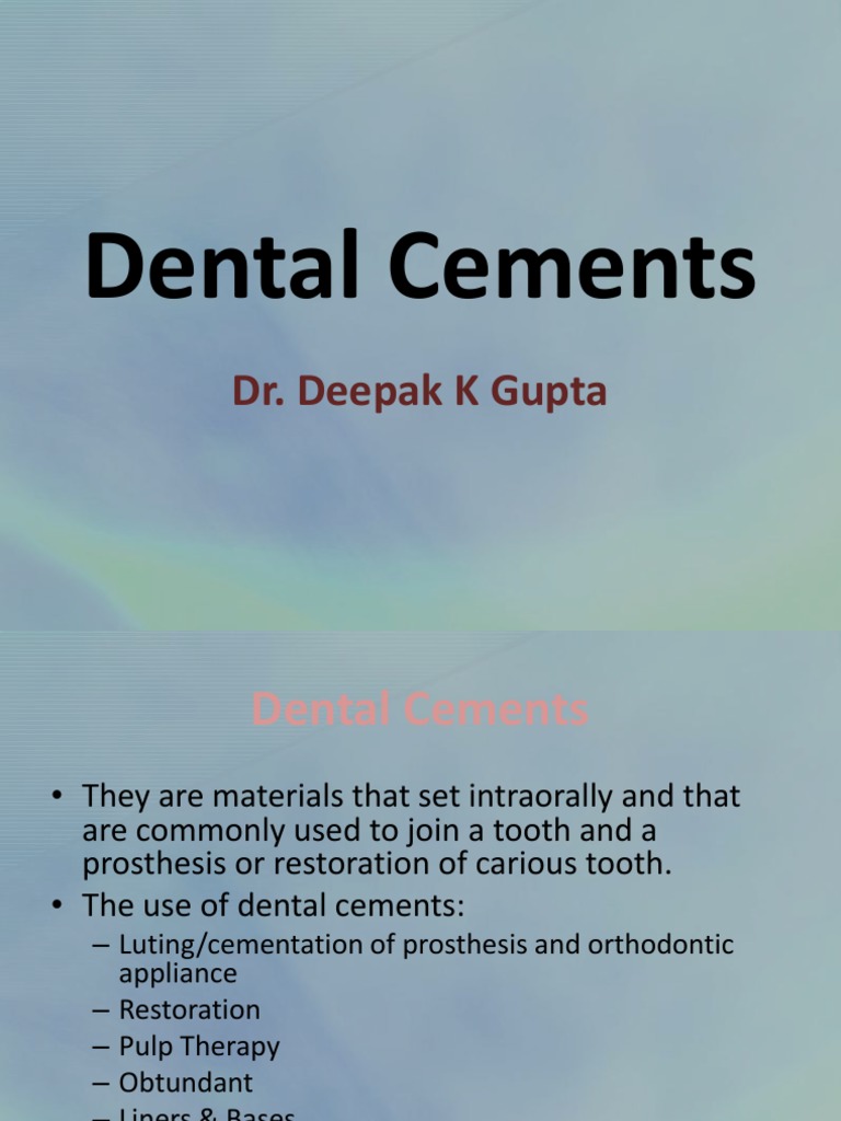 Comprehensive Guide to Dental Cements | PDF | Dental Composite ...