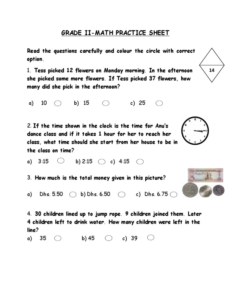 Grade 2 Math Practice Sheet | PDF | Leisure | Business