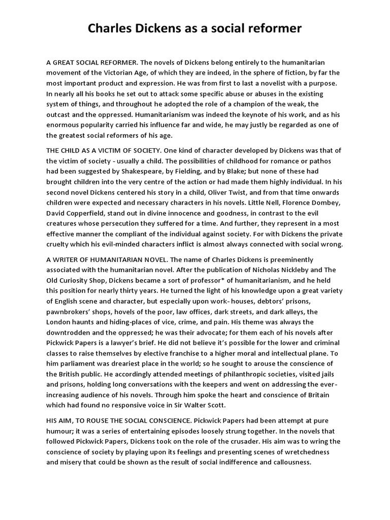 Charles Dickens As A Social Reformer PDF Charles Dickens Conscience