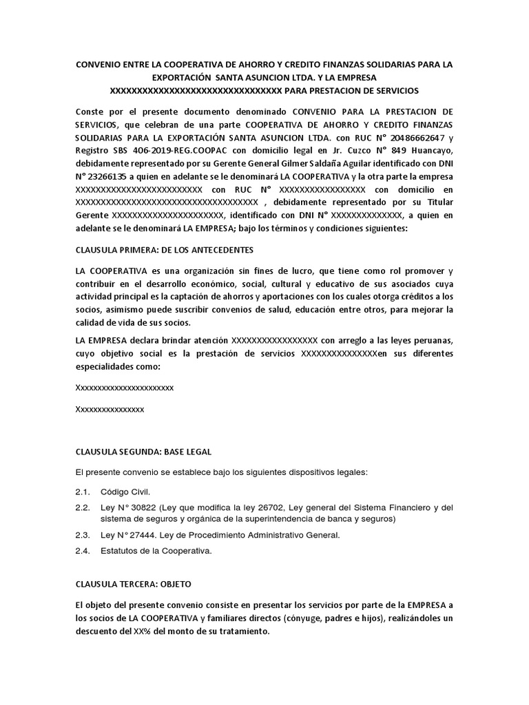 Modelo De Convenio Interinstitucional Pdf Cooperativa Economias