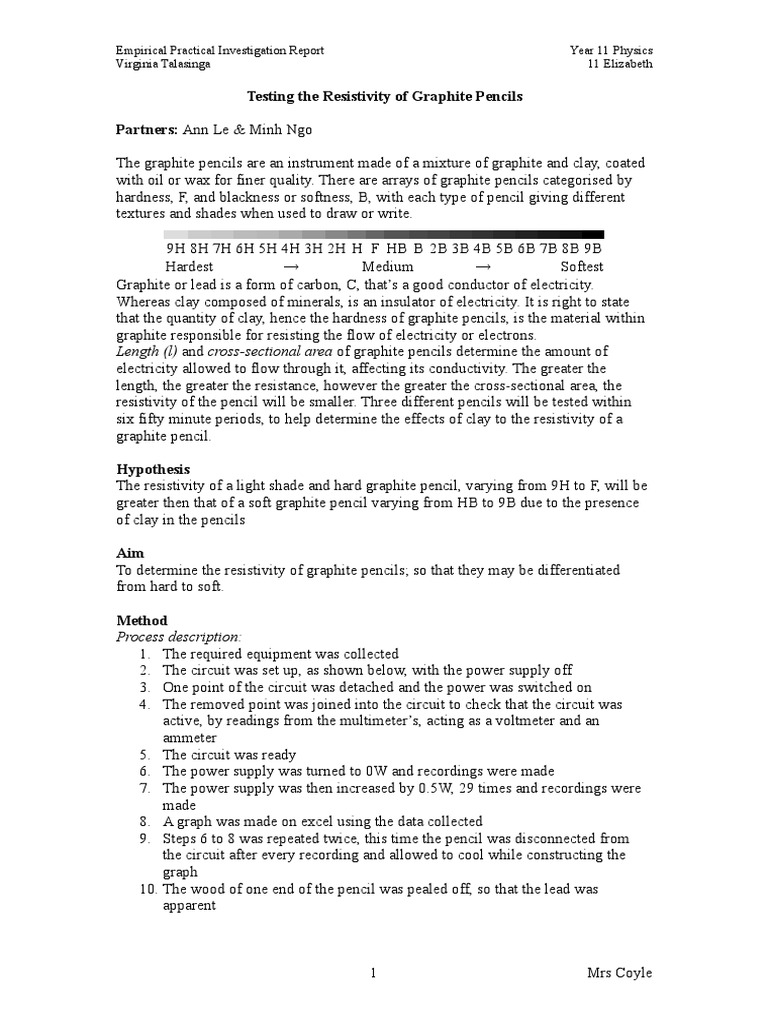 Testing The Resistivity of Graphite Penc PDF Pencil Graphite