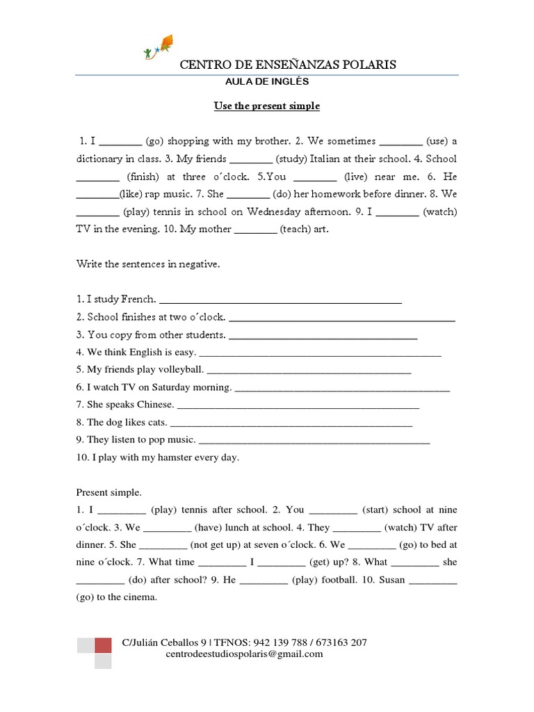 Ejercicios de Presente Simple en Inglés | PDF