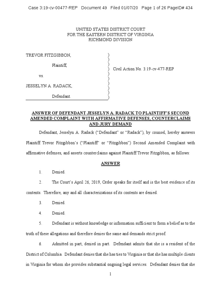 Radack's Answer and Counterclaims Filed | PDF | Politics | Social Science