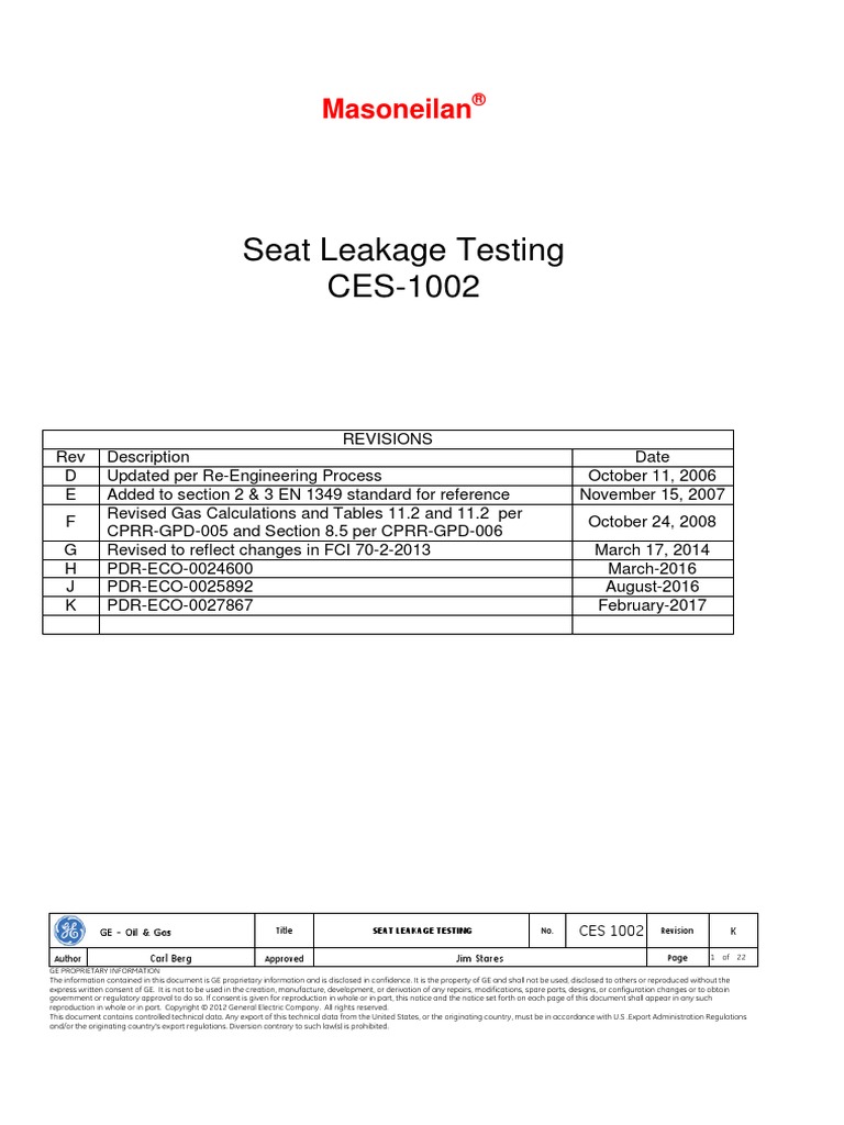 CES1002 K Seat Leakage Test PDF Valve Flow Measurement