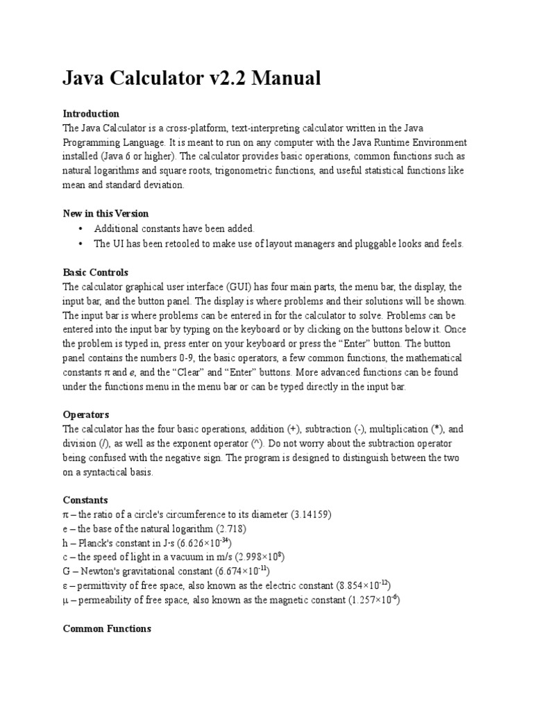 Java Calculator Manual | PDF | Trigonometric Functions | Sine