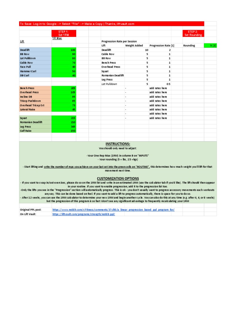 PPL Progression Template Guide | PDF | Weight Training | Sports